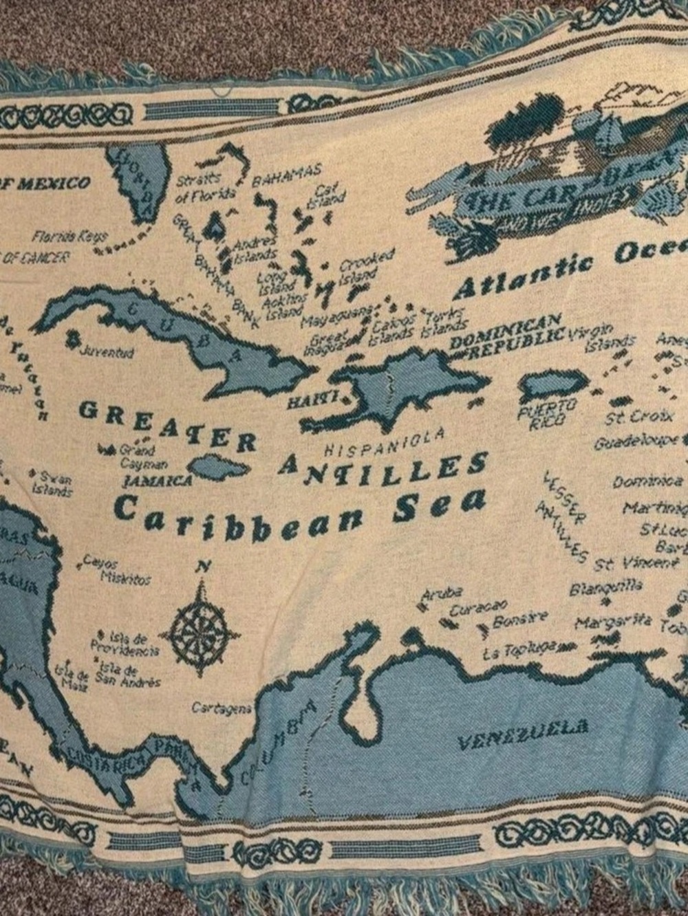 Teal and beige Caribbean Sea Tapestry